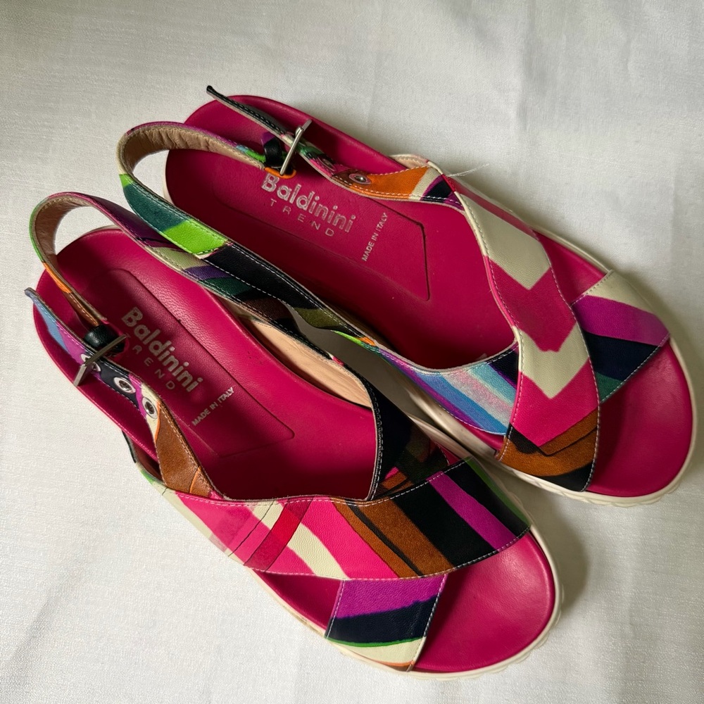Baldinini 100% leather Italian colorful comfort flat sandals size 38.5 - Picture 3 of 6